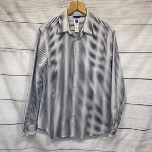 Gently used Men's Gap blue white gray striped button down casual dress shirt Med